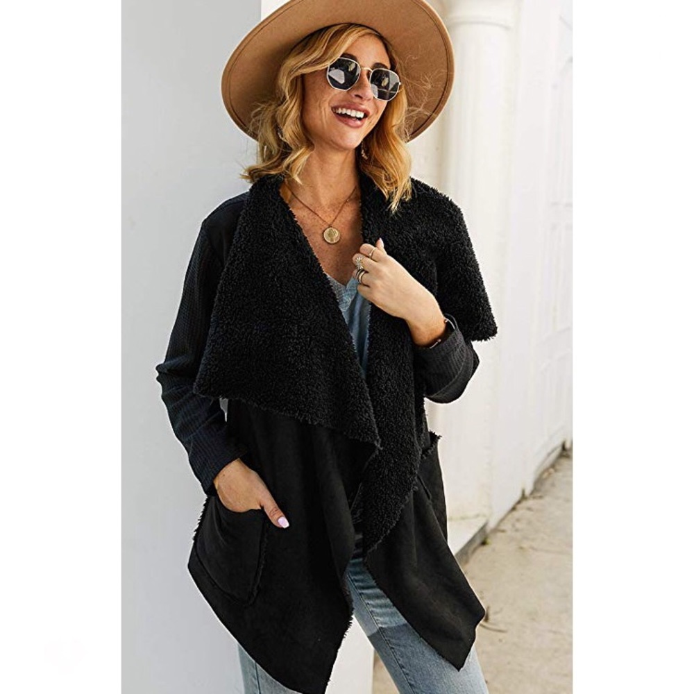 Beige faux fur lapel Cardigan - Picture 3 of 3